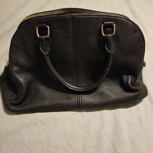 J. Crew Black and Gold Satchel with Structured Design